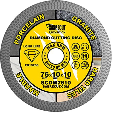 1 x SabreCut SCDM7610 76mm (3 inch) x 10mm x 10mm Bore Mesh Turbo Diamond Angle Grinder Circular Saw Blade
