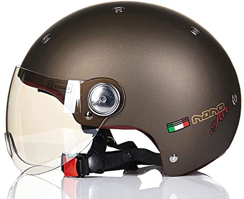 RUANLOV Caschi da Moto Aperto Portatile Jet Casco Scodella ECE Omologato per Donna Uomo Casco Demi-Jet Moto Adult Cruiser Chopper Mezzo Casco retrò Motociclo Aperto Faccia Casco (G M=55)