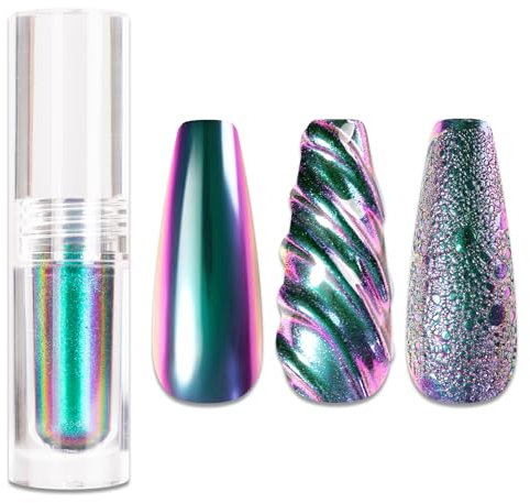 MAYCHAO Chameleon Chrome Nail Powder, Metallic Nail Art Pigment Powder, Shiny Nail Glitter Powder with Magic Mirror Effect for Nail Art Design Decoration (CS02)