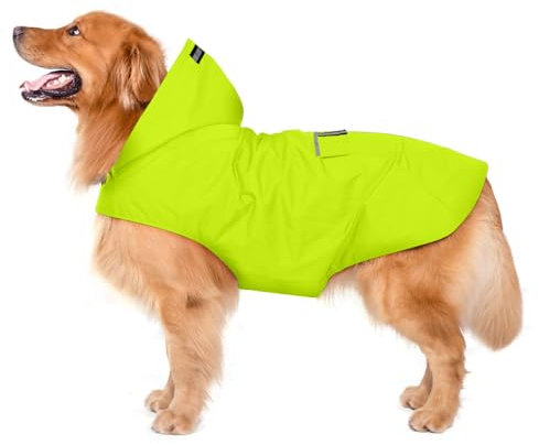 Zellar Hunderegenmantel mit Kapuze & Kragenloch & sicheren reflektierenden Streifen, ultraleichte atmungsaktive 100% wasserdichte Regenjacke mittelgroße Hunde