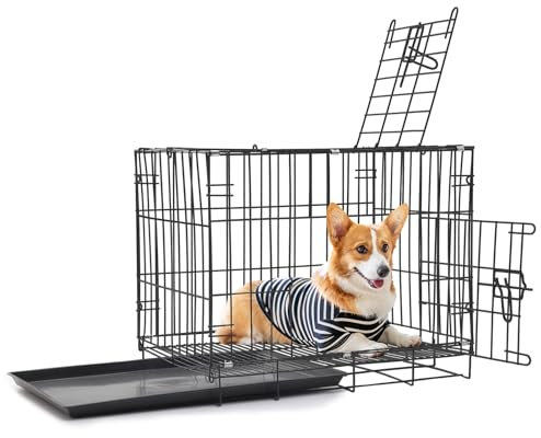 The Fellie 14in Small Dog Crate, Dog Cage, Includes Leak-Proof Pan, Folding Metal Training Dog Crate, 2 Doors Puppy Pet Cage, Indoor Outdoor Basic Dog Crates, Suitable for All Kinds of Small Pets