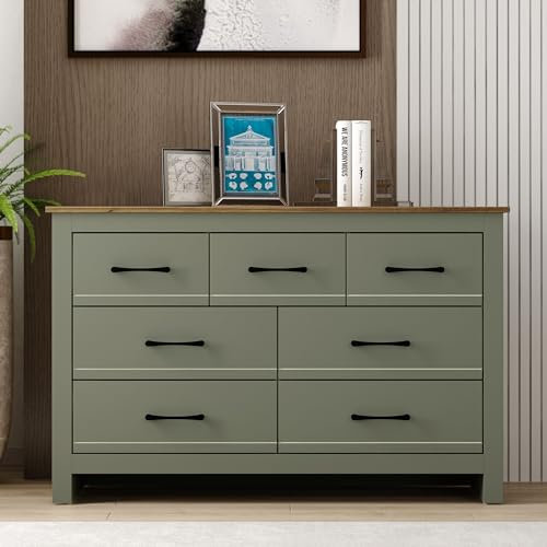 Galano Limestone 3+4 Drawer Chest – Bedroom Storage Cabinet, Closet Organizer for Hallway & Entryway (Kale Green)
