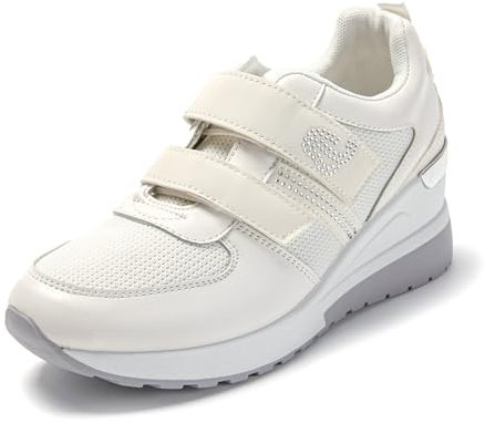 JOMIX Zapatillas Mujer con Cuña Deportivas Mujer Plataforma Zapatillas Deportivas Mujer sin Cordones Zapatillas Mujer Casual Caminata Jogging Fitness, Blanco, 38 EU
