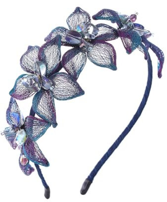 IYOU Kupfer Draht Stirnband Blau Blume Haarbänder Kristall Elegant Abschlussball Hochzeit Haarschmuck für Frauen