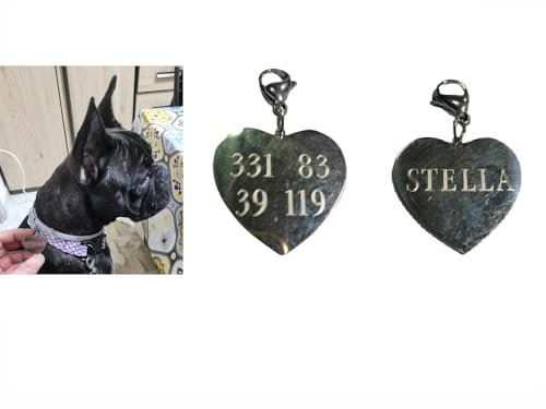 Schild für Hund oder Katze, Herz, 3 cm, Name und Telefon, Medaille, mit Gravur auf beiden Seiten