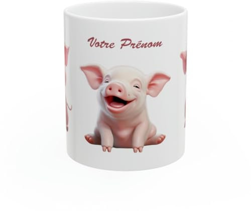 Jm-Déco Mug personnalisé Personnalisable Petit Cochon avec prénom ou Petit Texte - Idée Cadeau - Tasse Humour Rigolo Fun