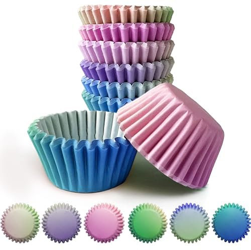 Gcardist Mini-Muffinförmchen Cupcake-Becher 300 Stück Blaue Rosa Lebensmittelqualität Verlauf-Design Muffinpapier Backförmchen Cupcake-Hüllen (Kleine Größe)