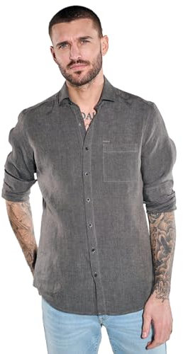 emilio adani Herren Herren Langarm-Hemd aus Leinen, Dunkelbraun, 36696, Dunkelbraun in Größe XXL