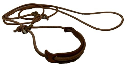 Flüsterleine Jagdleine 6mm x 350cm aus Rundleder, mit Hornteilen und Kehlkopfschutz