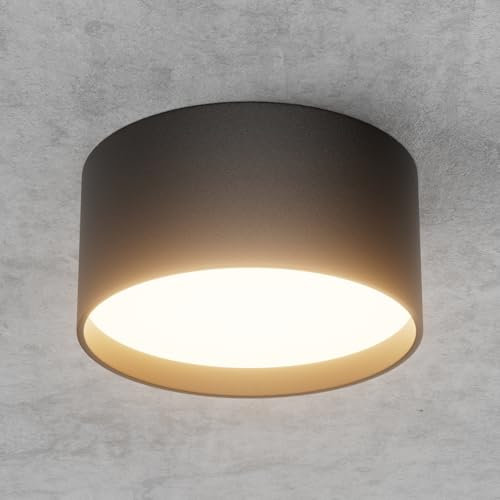 Klighten LED 18W Aufbauspot Runde Deckenspots Aufputz Deckenleuchte, Schwarz Aufbaustrahler, Deckenstrahler Flach Aluminium+Acryl, Aufbauleuchte Warmweiß 3000K, Aufputzleuchte IP44, 1029LM, 60x120mm
