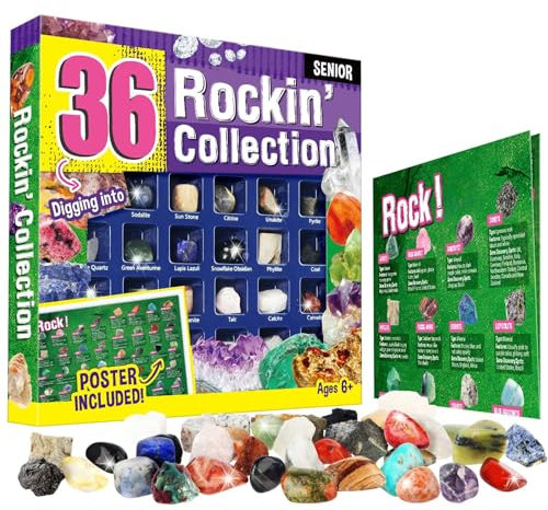 Byncceh Caja de Minerales Naturales con 36 Piedras Preciosas y Manual de Aprendizaje – Juego de Minerales para Niños y Coleccionistas, Set de Gemas y Cristales Geológicos para Niñas y Niños