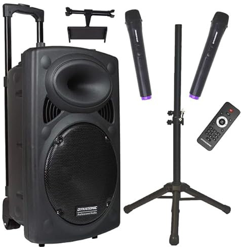 DYNASONIC - DYNAPRO 15 Plus (3ª Generación Pack Tripode) Altavoz Bluetooth Portatil Profesional, Altavoz Bluetooth Potente 1000W 2 microfonos Karaoke, Soporte Tablet y tripode