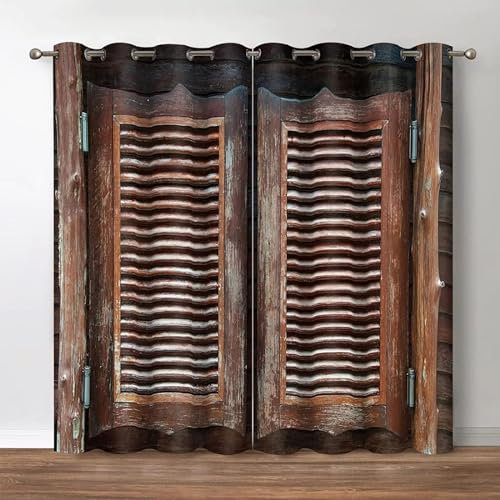 IKDZCM Rideaux occultants en Bois Rustique, Vintage, Porte de Grange en Bois, Ferme, Maison, Chambre à Coucher, Salon, décor de fenêtre, 2 Panneaux WxH/2x200x213cm Rideau occultant
