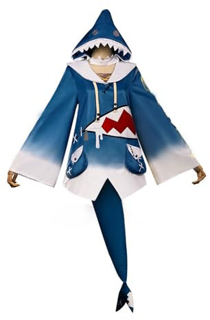 Cosplay Kostüm, Gawr Gura Cosplay Outfit Hai Halloween Kostüm(Size:M,Color:Blau)