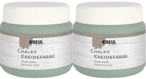 Kreul 75319 - Chalky Kreidefarbe, Kunststoffdose, sanft - matte Farbe, cremig deckend, schnelltrocknend, für Effekte im Used Look, Herbal Green,150 ml (2er Pack)