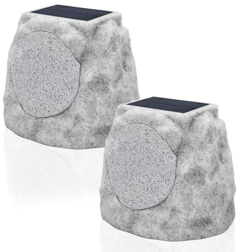Postlucky Outdoor Rock Bluetooth Speakers Waterproof Solar Powered Wireless Rock Speakers Outdoor Waterproof with Lights RGB and TWS Pair All Weather for Outside Patio Deck Pool Garden BBQ (2-Pack)