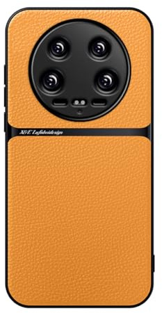 Kepuch Cover per Xiaomi 14 Ultra - Custodia Case Piastra Metallica Incorporata Litchi Grano - Giallo
