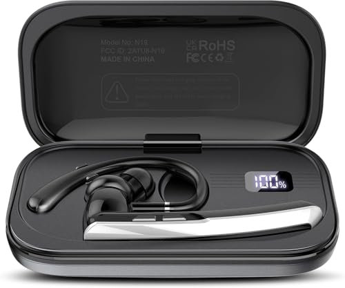 SKIUDCT Auricolare Bluetooth, 120 Ore Conversazione Auricolari Bluetooth 5.3, Cuffie Wireless con Microfono Antirumore, Cuffie Bluetooth Singolo con Gancio Girevole per Guida/Business, Nero Profondo