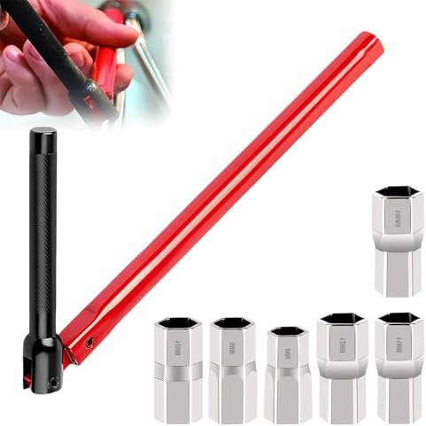 0XBIT Clé pour Robinet Set, 13 mm Clé D'installation de Robinet, 8-14 mm, avec Prise de Rallonge 6 Pièces, Rouge Clé à Écrou pour Robinet, Outil Clé de Robinet pour Montage du Robinet