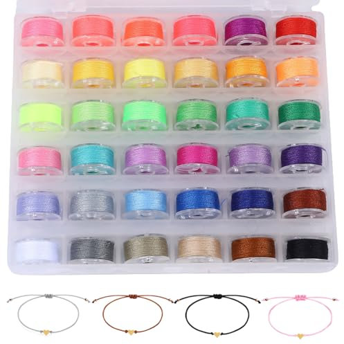 36 Rollen Nähgarn für Nähmaschine, Nähgarn Set 0,55mm x 10m, Stickgarn für Stickmaschine mit Box für Armbänder, Halsketten, Schmuckherstellung, DIY Basteln (36Bunte)