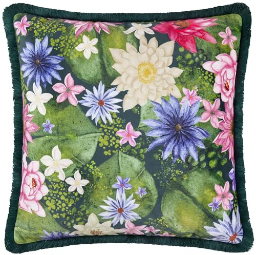Paoletti Marjoelle Flowers Printed Velvet Polyester Filled Cushion - Multicolour - 50x50cm
