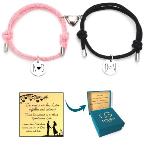 Lumari Gold Magnetische Partner-Armbänder für Paare & Freunde – Verstellbar 14-24cm, Edelstahl Armband, Hypoallergen & Langlebig – Geschenk für Männer & Frauen ohne Verschluss, Schwarz