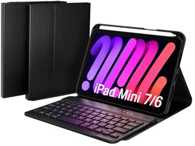 Doohoeek Tastatur Hülle für iPad mini 7/6, Bluetooth Kabellose Tastatur mit Schutzhülle für iPad mini 2024/2021 8,3 Zoll, Wiederaufladbar, QWERTZ, Schwarz