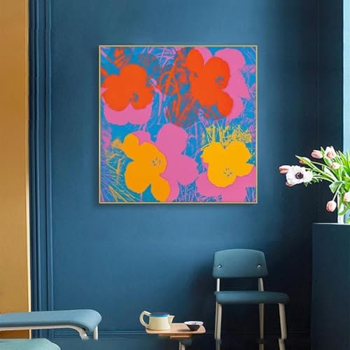 GKUVBF Andy Warhol Bunte Blumen Pop-Art Leinwandgemälde, Kunstwerk, Poster und Drucke, Wandkunst, Bilder, Wohnzimmer, Heimdekoration, 80 x 80 cm, ohne Rahmen