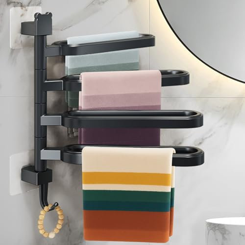 WSDFDLH Handtuchhalter Ohne Bohren,180° Klappbar 4 Armig Handtuchstange Selbstklebend, Handtuch Halter, Badetuchhalter, Handtuchhalter Wand für Bad & Küche