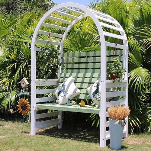 Gartenbank aus Holz mit Bogen, Pergola für Weinreben und Kletterpflanzen, 3-Sitzer, Outdoor-Bank für Hinterhof, Dekoration, Naturholz mit grünem Finish