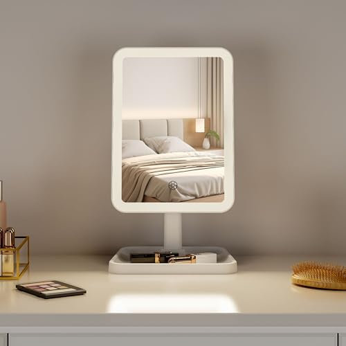 GASHIO Kosmetikspiegel mit Beleuchtung – Schminkspiegel mit LED Licht und Touch-Funktion - Make up Spiegel - Tischspiegel Rund 360° Drehbar mit Licht- Cosmetic Mirror with 68 Led's Dimmbarer Kabellos