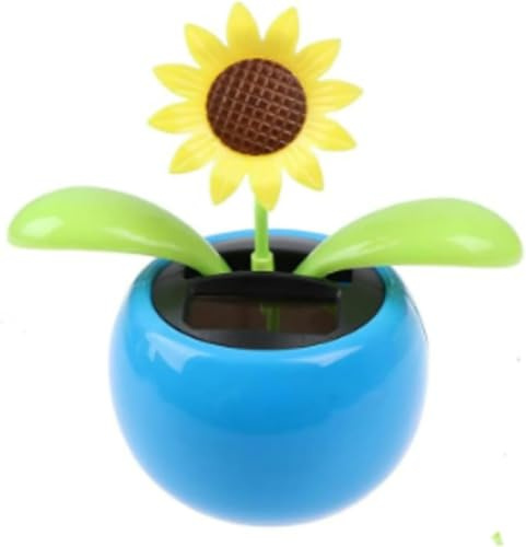 Tournesol dansant bleu pour voiture, décoration de tableau de bord de voiture, tournesol dansant dans des pots colorés, attrape-soleil animé à tête branlante