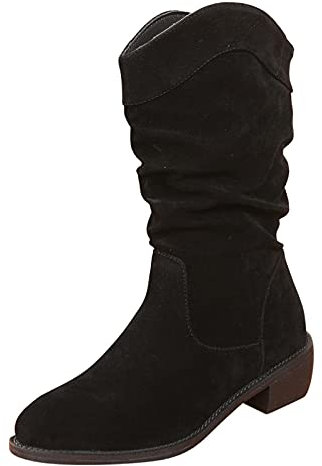 Stivali da cowboy da donna in pelle scamosciata, con tacco a blocco, a mezza altezza, 2 nero., 37 EU