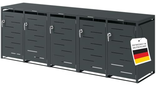 STEELSØN Diorus Mülltonnenbox 5 Tonnen bis 240L, Anthrazit, abschließbar | Mülltonnenverkleidung aus Stahl, Müllbox, Müllcontainer, wetterfest, Gerätebox, Tonnenhaus, Mülltonnenhaus, Sichtschutz