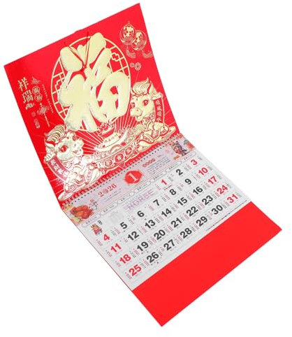 Veemoon Traditionelle Chinesische Wanddekoration Lunar Kalender mit Pferdemuster für Büro oder Zuhause Frühlingsfest Planung