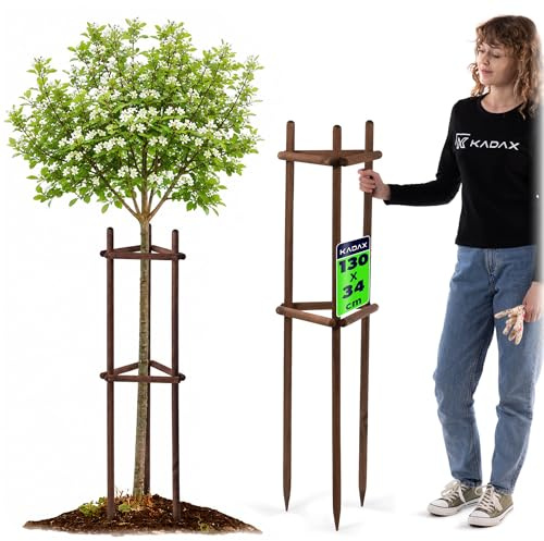 KADAX Support pour arbre de 130 cm en bois robuste, pieu d'arbre pour la fixation sûre des jeunes arbres et arbustes, support pour plantes à trois pieds en bois de hêtre pour jardin