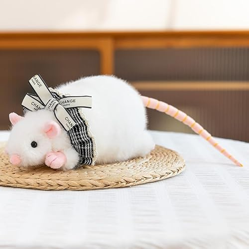 Kuscheltier Maus, 22 cm Ratten Plüschtier, Flauschiges Ratte Stofftier, Niedliche Kleine Mäuse Plüschpuppe Kissen, Hamster Plüsch Gefüllte Spielzeug Geschenk für Freunde und Kinder (Weiß,22cm,A)
