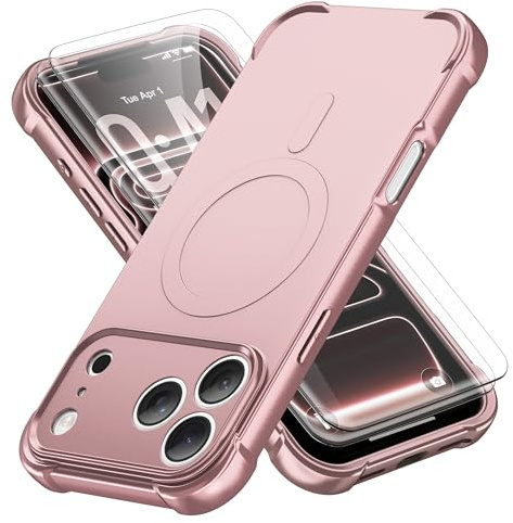 ORETECH Magnetic for iPhone 17 Pro Max Case 6.9, MagSafe Shockproof, Pink | 15ft Military Grade Drop Protection, 2 Pack Screen Protectors, Full Body