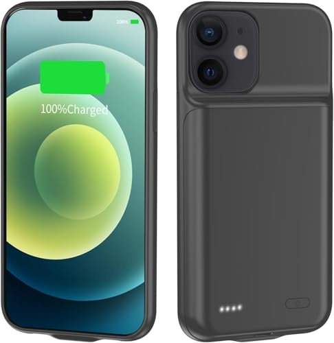 TAYUZH 7000mAh Battery Case for iPhone 12/12 Pro (6.1 inch) Upgraded Slim Portable Protective Charger Rechargeable Extended Battery Charging Cover Compatible with iPhone 12/12 Pro Black