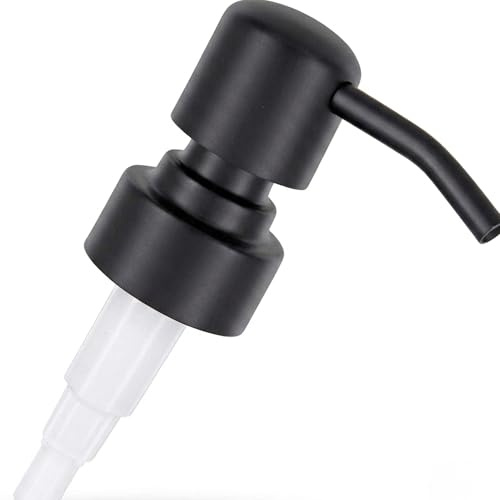 Pumpkopf Seifenspender Ersatzpumpe für Flaschen – Edelstahl Pumpaufsatz 28mm Gewinde, inkl. 20cm kürzbarem Schlauch (Schwarz, 1 Stück)