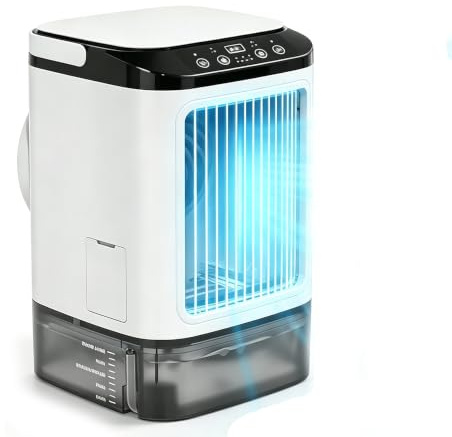 Mini klimaanlage, Mobile Klimaanlage mit 9 Geschwindigkeiten & 8H Timer, 7 Farben Nachtlicht, 3-Loch-Sprühdüse, Klimaanlage mobil für Schlafzimmer Büro Schreibtisch