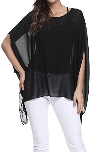 OUKIN Batwing Tops for Women UK Sheer Chiffon Blouse Poncho Tunic | Womens Floaty Tops,Plus Size Top,Off Shoulder Top,Beach Cover Ups,Boho Shirt,Summer,Swimsuit,Casual Vacation Outfits