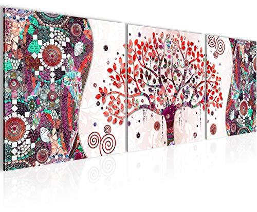 Runa Art - Quadri Gustav Klimt Albero Della Vita 120 x 40 cm Murale Tela Non Tessuta Rosa Multipanello Moderni Decorazione 004633c
