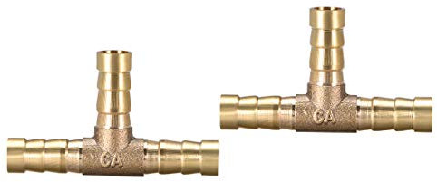 sourcing map 2pcs Raccord cannelé en laiton 8mm ou 5/16 ID en forme de T 3 voies pour tuyau Air gaz eau carburant, connecteur en té barbelé