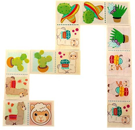 Hess Holzspielzeug 14964 - Domino Spiel aus Holz mit 28 Teilen, Serie Lama, für Kinder ab 3 Jahren, Serie Lama, handgefertigt, Geschenk zum Geburtstag, Weihnachten oder Ostern