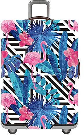 Housse de Valise Protection Elastique, Treer Housse de Bagages en Polyester Voyager Luggage Trolley Case Cover Imperméable Anti-Rayures avec Fermeture éclair (Flamant Rose,S(19-21in))