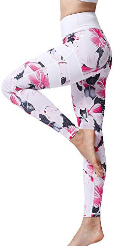 FLYILY Frauen Yoga Pants Gedruckt hohe Taillen-Power Flex Capris Workout Gamaschen für Fitness Laufen