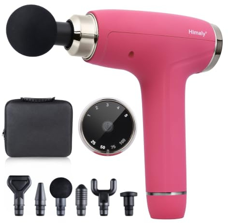 himaly Massagepistole für Nacken Schulter Rücken Massage Gun Massagegerät Elektrisch Entspannen mit 6 Massageköpfen und 5 einstellbaren Geschwindigkeiten Tiefengewebe(Rosa)