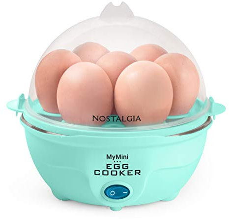 Nostalgia MyMini 7 Egg Cooker makes 7 soft medium or hard boiled eggs egg bowls includes egg white separator (Teal)