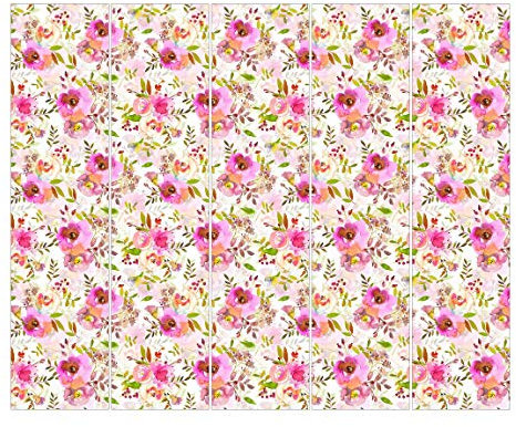 Bilderwelten Schiebegardinen Set Pinke Aquarell Blumen 5 Flächenvorhänge 250 x 300cm Deckenhalterung
